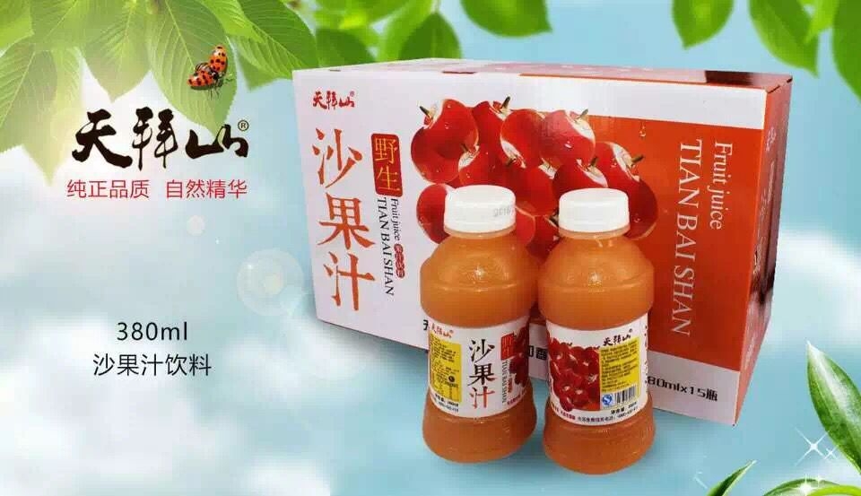 天拜山沙果汁/沙棘汁/蓝莓汁380mlX15口味纯正无添加剂齐市市区内免费送货批发优惠